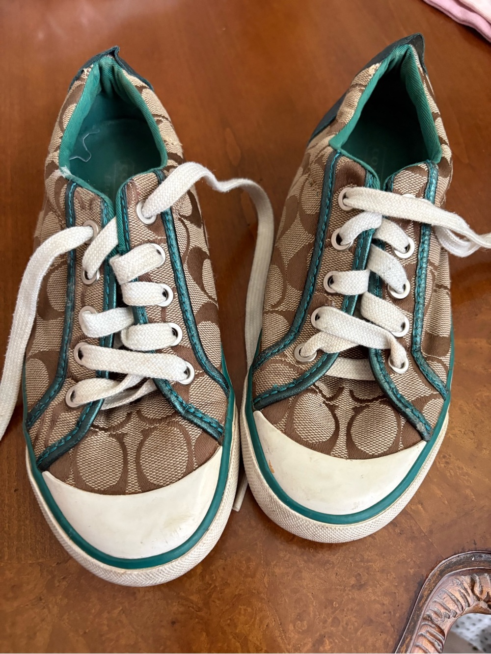 Coach Signature Canvas Low-Top Sneakers in Brown/Teal